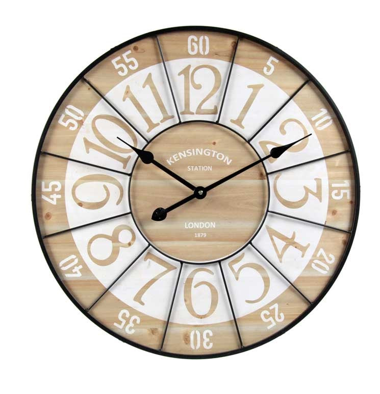 OROLOGIO DA PARETE IN METALLO CON INSERTI IN LEGNO 60X2 CM COLOR LEGNO