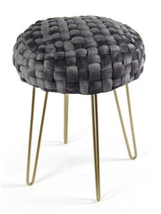 POUF PORTO IN VELLUTO CON GAMBE DORATE E TOP GRIGIO SCURO 35 X H43 CM