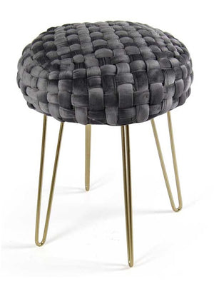 POUF PORTO IN VELLUTO CON GAMBE DORATE E TOP GRIGIO SCURO 35 X H43 CM