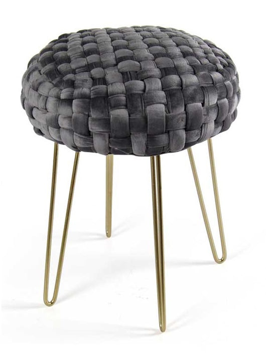 POUF PORTO IN VELLUTO CON GAMBE DORATE E TOP GRIGIO SCURO 35 X H43 CM