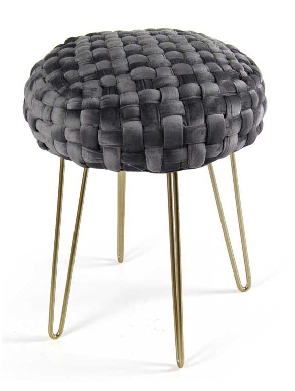 POUF PORTO IN VELLUTO CON GAMBE DORATE E TOP GRIGIO SCURO 35 X H43 CM