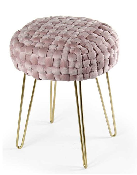 POUF PORTO IN VELLUTO CON GAMBE DORATE E TOP ROSA 35 X H43 CM