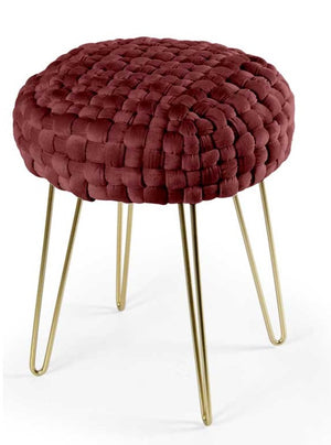 POUF PORTO IN VELLUTO CON GAMBE DORATE E TOP BORDEAUX 35 X H43 CM