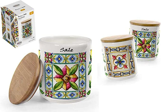 TERRA E SOLE BARATTOLO PER SALE REALIZZATO IN CERAMICA 10 X 12 CM