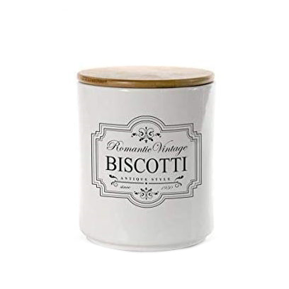 BISCOTTIERA VINTAGE IN CERAMICA CON TAPPO IN LEGNO 14 X 17 CM