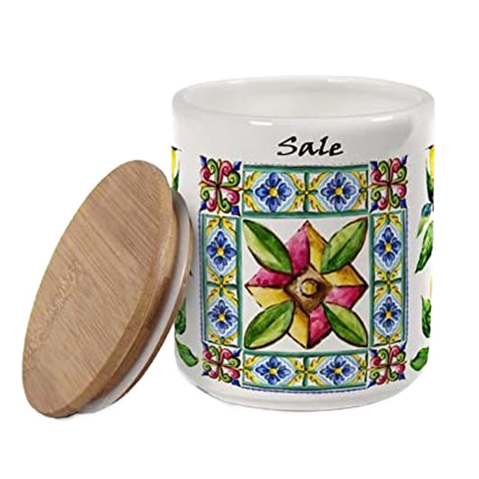 TERRA E SOLE BARATTOLO PER SALE REALIZZATO IN CERAMICA 10 X 12 CM