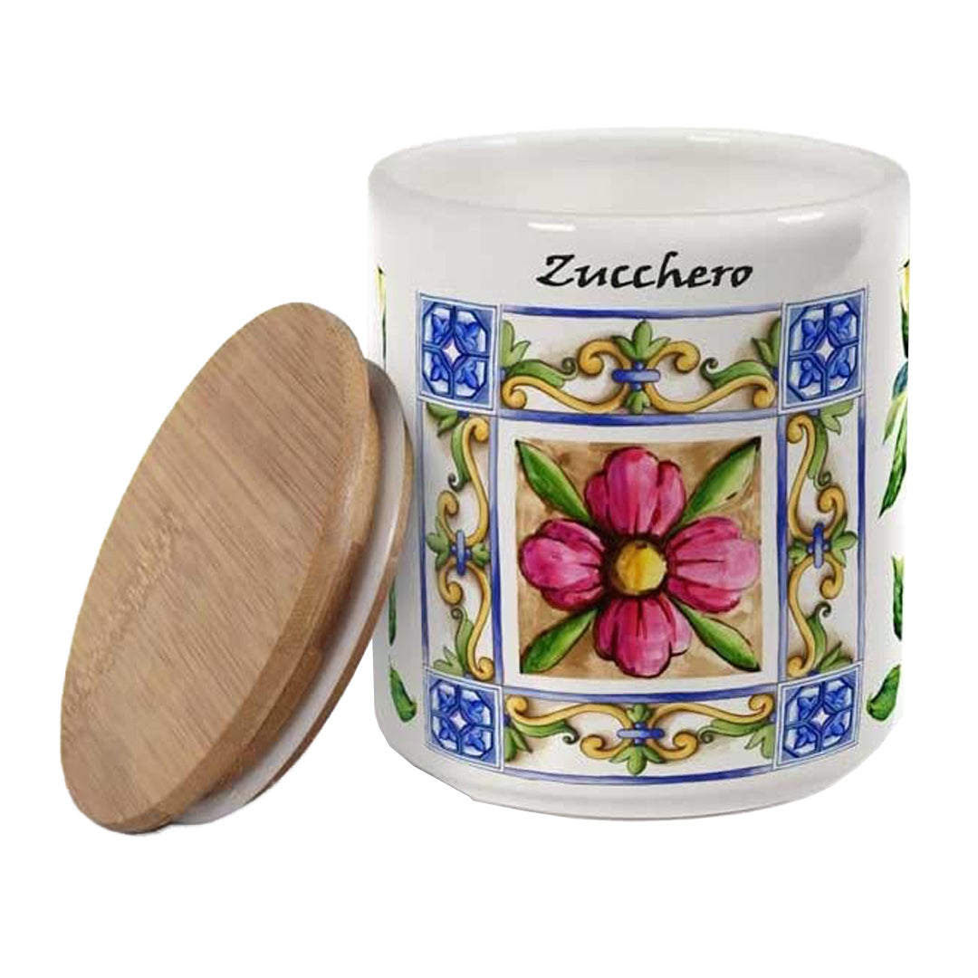 TERRA E SOLE BARATTOLO PER ZUCCHERO REALIZZATO IN CERAMICA 10 X 12 CM