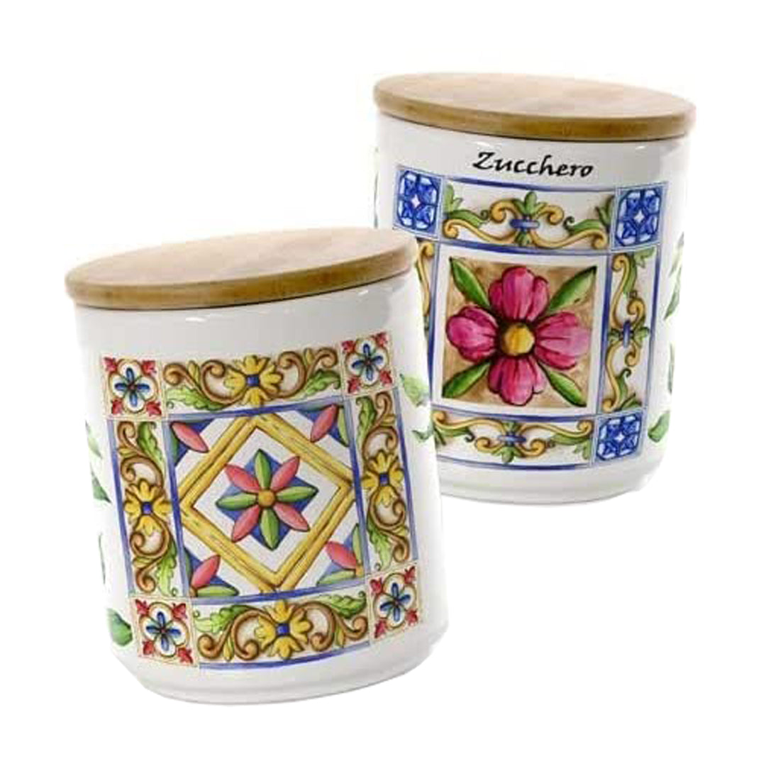 TERRA E SOLE BARATTOLO PER ZUCCHERO REALIZZATO IN CERAMICA 10 X 12 CM