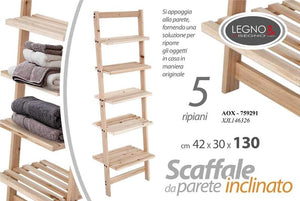SCAFFALE DA PARETE INCLINATO CON 5 RIPIANO 42X30X H130CM