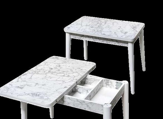 TAVOLO ALLUNGABILE CON FINITURA EFFETTO MARMO BIANCO 120 X 100 X 75 CM