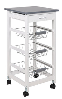 MAURY'S CARRELLO PORTAFRUTTA CON 3 CESTI IN COLORE BIANCO TOP GRIGIO 37X37 H76 CM