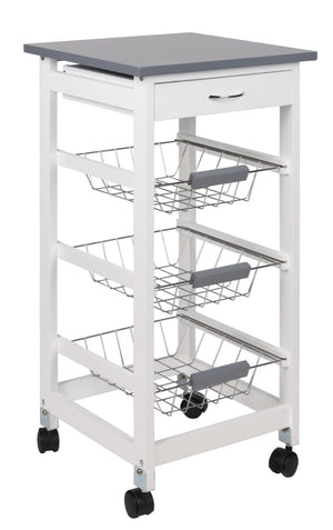 MAURY'S CARRELLO PORTAFRUTTA CON 3 CESTI IN COLORE BIANCO TOP GRIGIO 37X37 H76 CM