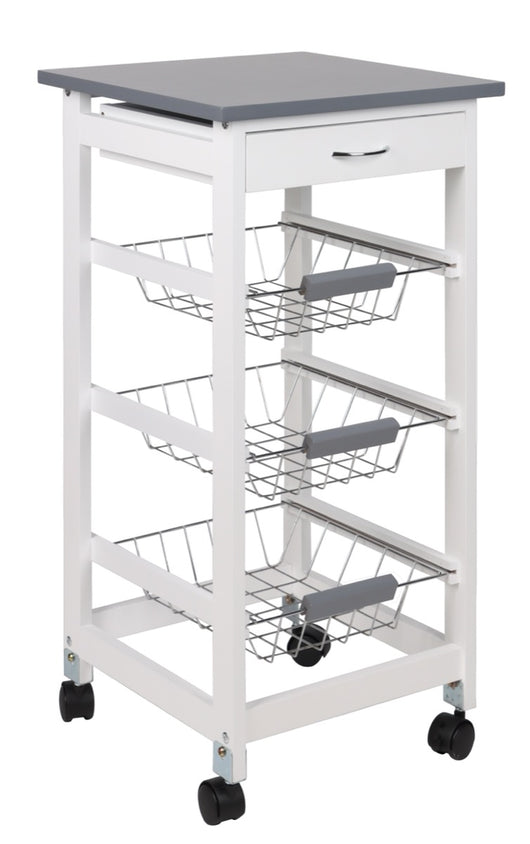 MAURY'S CARRELLO PORTAFRUTTA CON 3 CESTI IN COLORE BIANCO TOP GRIGIO 37X37 H76 CM