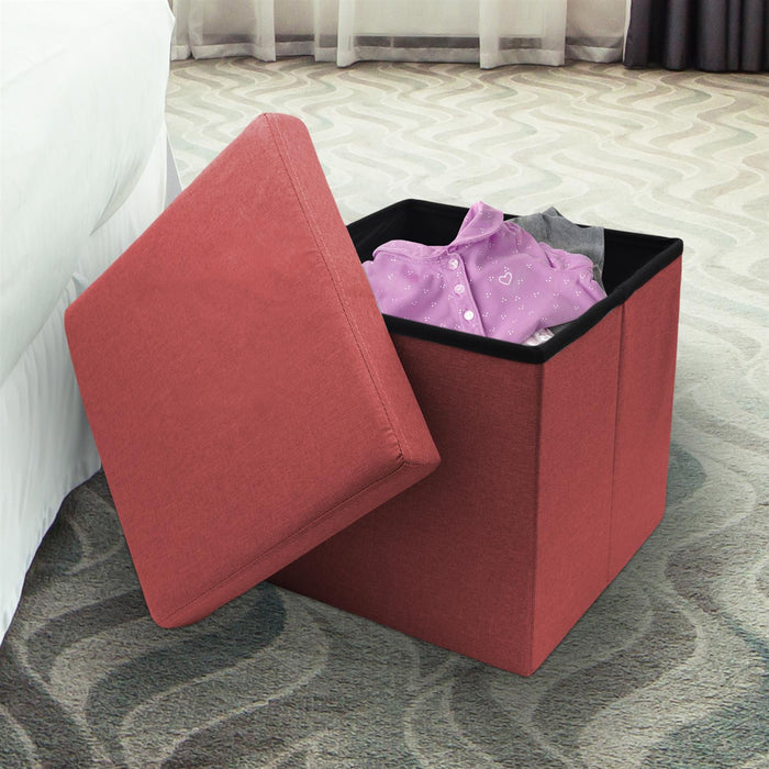 POUF LEA QUADRATO 38 X 38 CM IN COLORE BORDEAUX EFFETTO TESSUTO