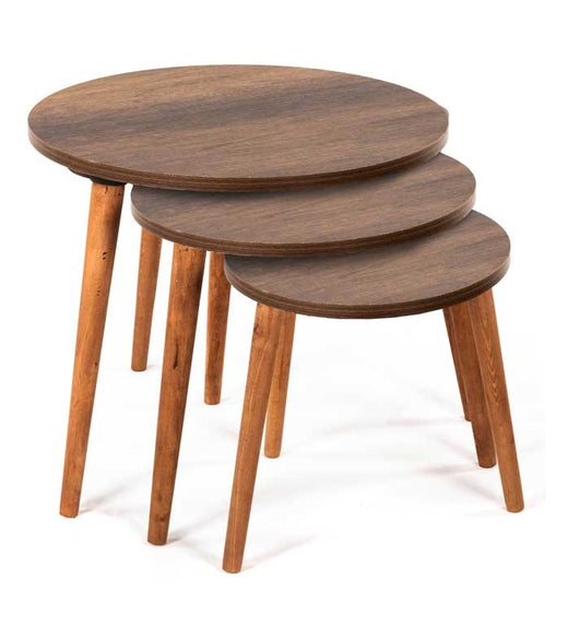 SET3 TAVOLINI TONDI IN LEGNO CON PIANO EFFETTO LEGNO 39/44/49 H COLORE MARRONE