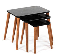 SET TRE TAVOLINI IN LEGNO RETTANGOLARI CON TOP MARRONE