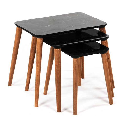 SET TRE TAVOLINI IN LEGNO RETTANGOLARI CON TOP MARRONE