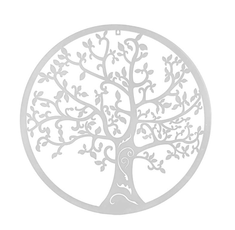 PANNELLO DEORATIVO TONDO IN METALLO 40X1CM CON ALBERO BIANCO
