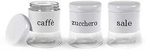 TRIS DI BARATTOLI SALE ZUCCHERO E CAFFÈ IN COLORE BIANCO 11 X 14 CM