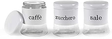 TRIS DI BARATTOLI SALE ZUCCHERO E CAFFÈ IN COLORE BIANCO 11 X 14 CM