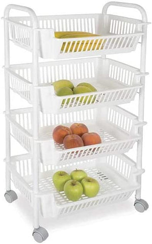 CARRELLO PORTAFRUTTA DA CUCINACON 4 CESTI 28 X 46 X H90 CM IN COLORE BIANCO