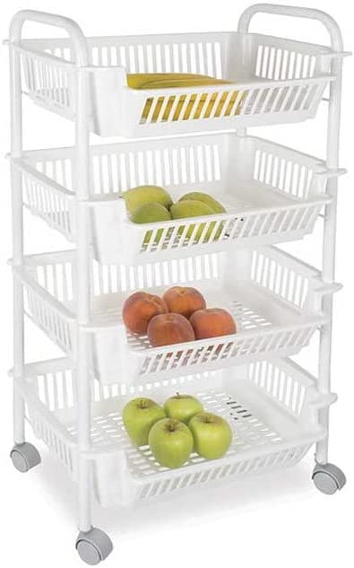 CARRELLO PORTAFRUTTA DA CUCINACON 4 CESTI 28 X 46 X H90 CM IN COLORE BIANCO