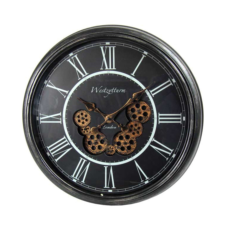 OROLOGIO TONDO DA PARETE INGRANAGGIO CLASSIC 58,5X58,5X5,5 CM NERO E ORO