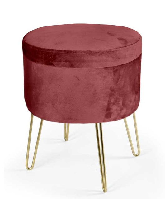 POUF CONTENITORE IN VELLUTO CON GAMBE ORO 38X38XH46 CM COLORE BORDEAUX