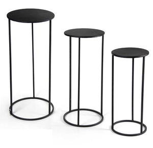 SET 3 TAVOLINI TONDI STILE INDUSTRIAL IN METALLO 70/60/50 CM COLORE NERO