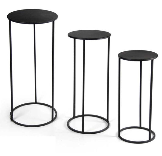 SET 3 TAVOLINI TONDI STILE INDUSTRIAL IN METALLO 70/60/50 CM COLORE NERO