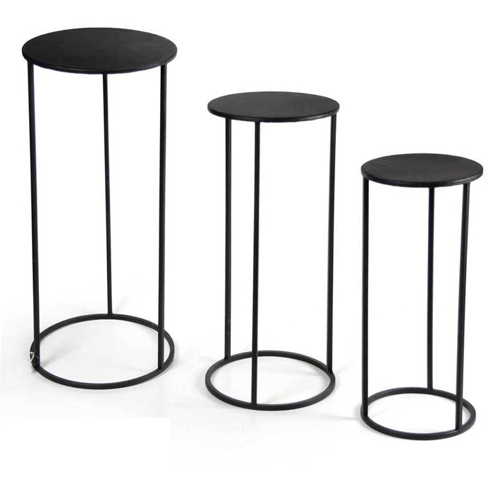SET 3 TAVOLINI TONDI STILE INDUSTRIAL IN METALLO 70/60/50 CM COLORE NERO