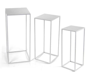 SET 3 TAVOLINI QUADRATI STILE INDUSTRIAL IN METALLO 70/60/50CM COLORE BIANCO
