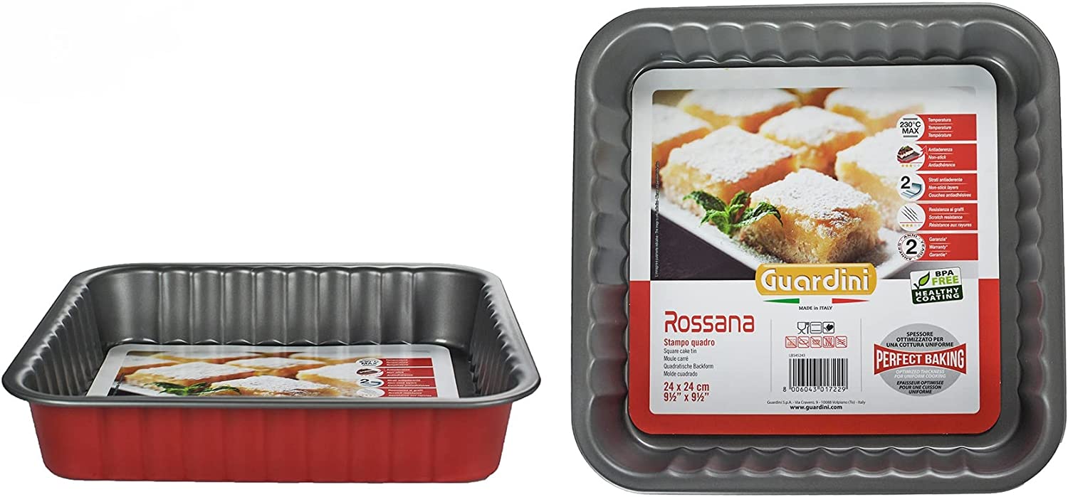 ROSSANA TEGLIA DA FORNO QUADRATA 24 X 24 CM CON FONDO ANTIADERENTE COLORE ROSSO