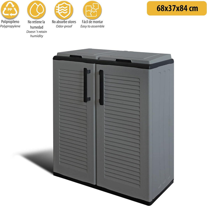 ARMADIO PATTUMIERA BASSO IN PLASTICA 2 SCOMPARTI DIMENSIONI 68X37X H 84 CM 200 LT