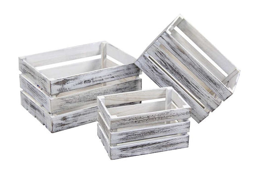 MAURY'S SET 3 CASSETTE DA ARREDO IN LEGNO BIANCO ANTICATO 15/18/20