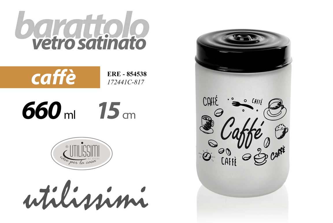 BARATTOLO IN VETRO SATINATO TOP NERO DA 660 ML 15 CM PER CAFFÈ