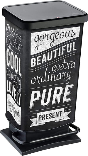 PATTUMIERA PASO CON APERTURA A PEDALE DA 40LT HIPSTER CON SCRITTE NERO E BIANCO