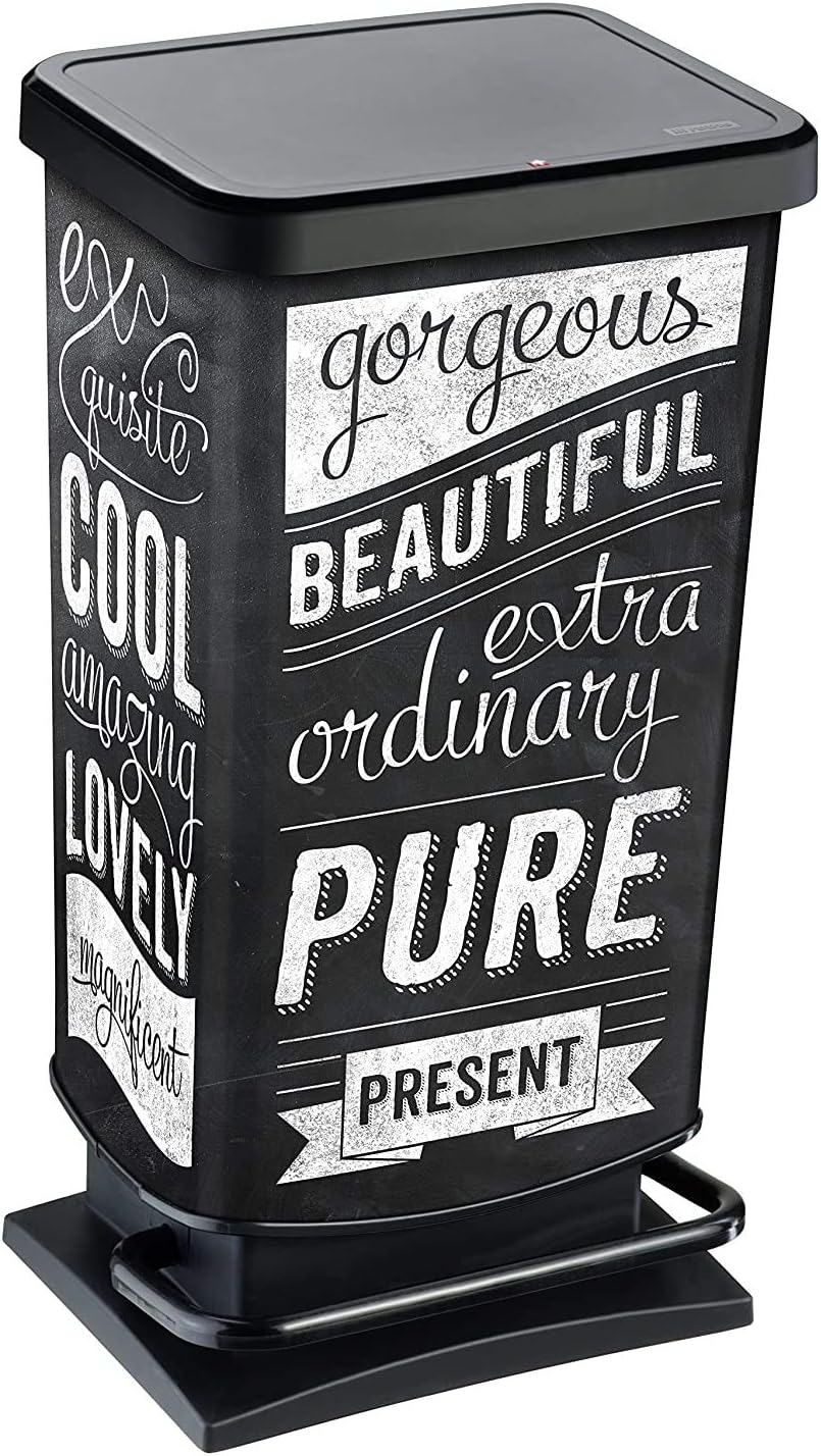 PATTUMIERA PASO CON APERTURA A PEDALE DA 40LT HIPSTER CON SCRITTE NERO E BIANCO