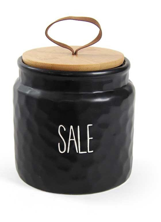 BARATTOLO MODELLO ONDULATO PER SALE 14 CM NERO CON TAPPO IN LEGNO