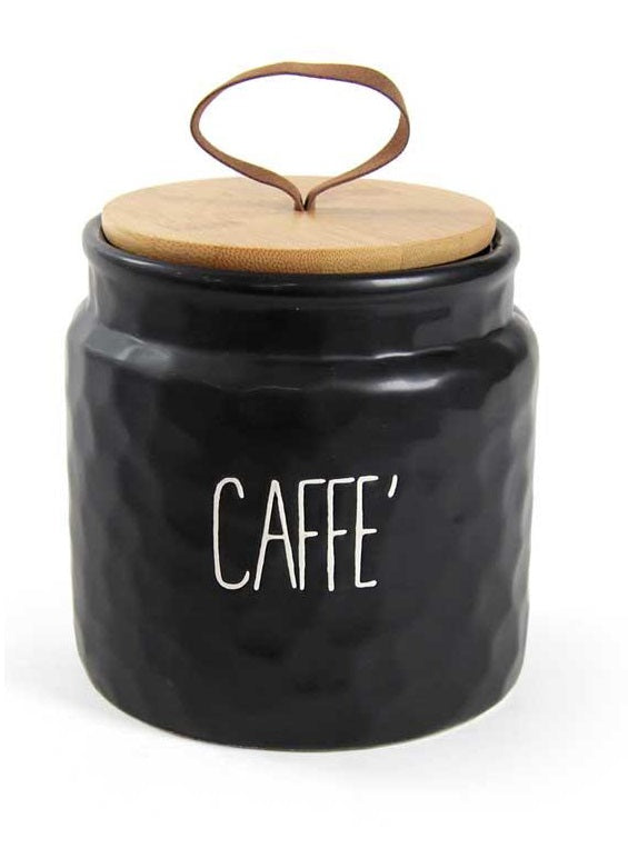BARATTOLO MODELLO ONDULATO PER CAFFE 14 CM NERO CON TAPPO IN LEGNO