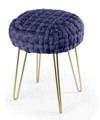 POUF PORTO IN VELLUTO CON GAMBE DORATE E TOP BLU 35 X H43 CM