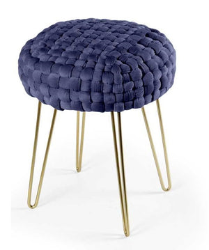 POUF PORTO IN VELLUTO CON GAMBE DORATE E TOP BLU 35 X H43 CM