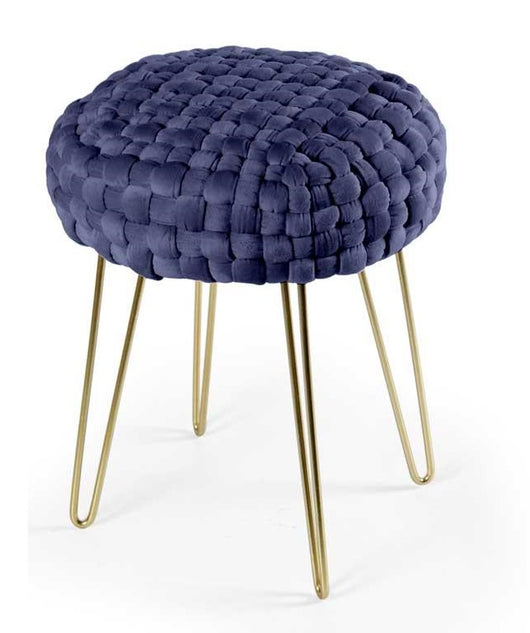POUF PORTO IN VELLUTO CON GAMBE DORATE E TOP BLU 35 X H43 CM