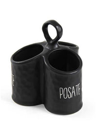 PORTA POSATE NERO MODELLO ONDULATO IN CERAMICA 17 X 18 CM