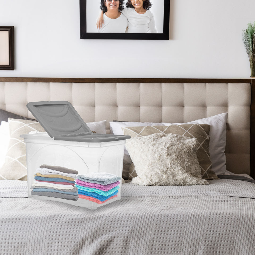 BOX PORTA INDUMENTI CON RUOTE DIMENSIONI 60X41X40CM E COPERCHIO GRIGIO