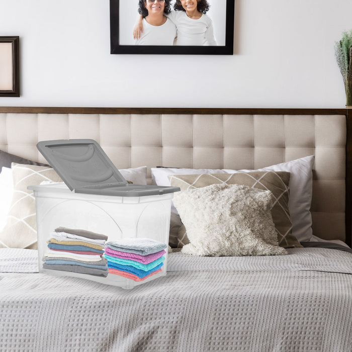 BOX PORTA INDUMENTI CON RUOTE DIMENSIONI 60X41X40CM E COPERCHIO GRIGIO