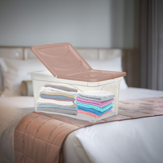 BOX PORTA INDUMENTI CON RUOTE DIMENSIONI 60X40X28 CM E COPERCHIO ROSA