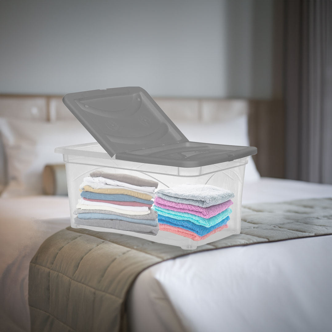 BOX PORTA INDUMENTI CON RUOTE DIMENSIONI 60X40X28CM E COPERCHIO GRIGIO