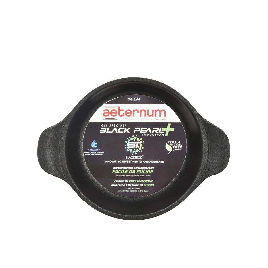 AETERNUM MINI TEGAME BLACK PLUS NERO DIAMETRO 14 CM CON MANICI ERGONOMICI E RIVESTIMENTO ANTIADERENTE E ANTIMACCHIA