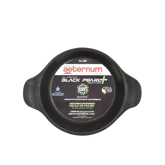 AETERNUM MINI TEGAME BLACK PLUS NERO DIAMETRO 14 CM CON MANICI ERGONOMICI E RIVESTIMENTO ANTIADERENTE E ANTIMACCHIA